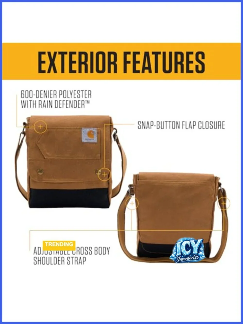 Carhartt Crossbody Snap Bag Durable Adjustable Shoulder Bag with Laptop Sleeve